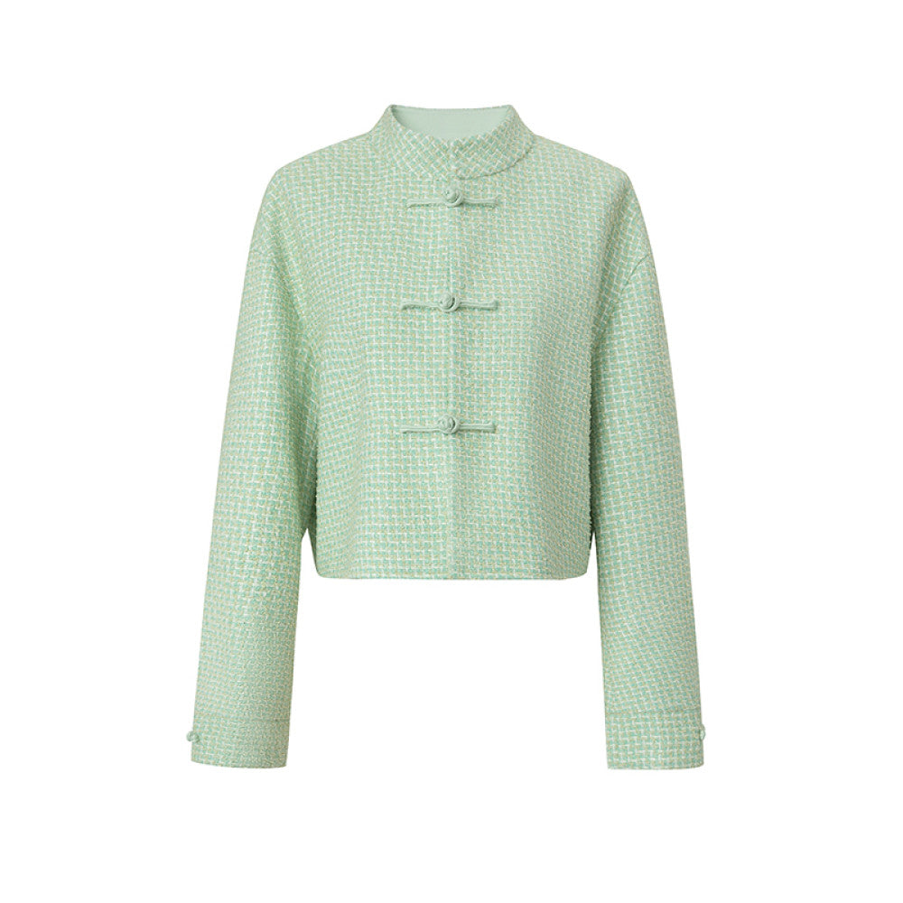 Spot SUK Qingqing Zijin 25 early spring new Chinese style button up collar jacket for women Chinese style short jacket image 20