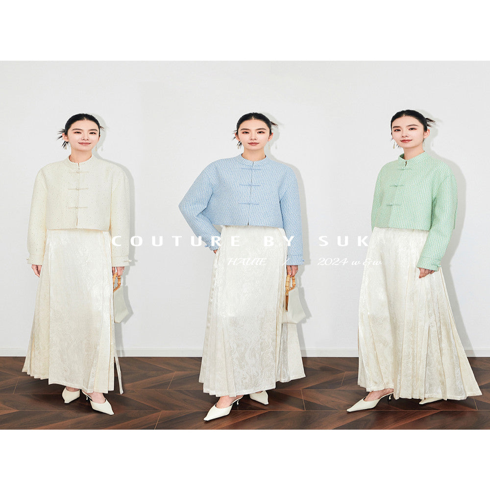 Spot SUK Qingqing Zijin 25 early spring new Chinese style button up collar jacket for women Chinese style short jacket image 37