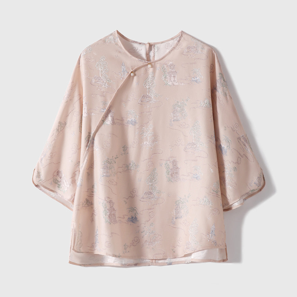 Xiaohan Pavilion Spring 2025 New Products Pavilion Terrace Pavilion Chinese Style New Chinese Style Mulberry Silk Silk Top for Women image 11