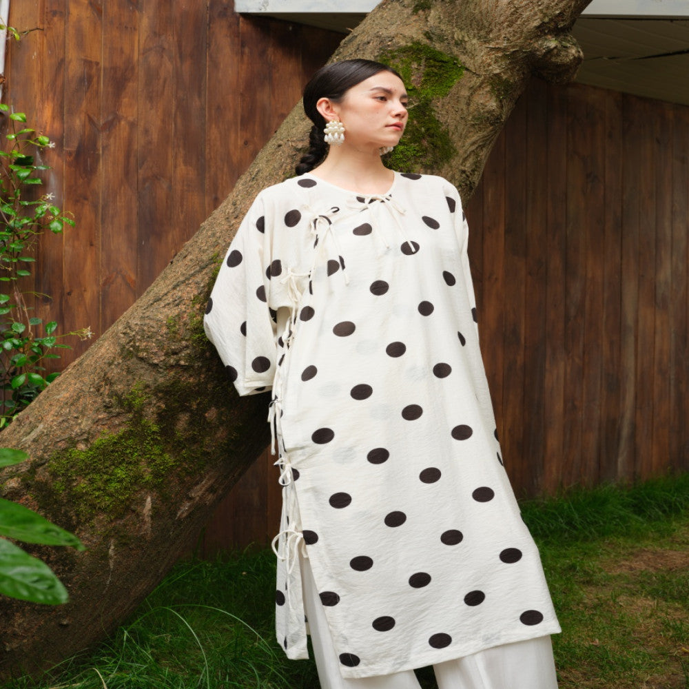 TAORAN women s new Chinese style improved version cheongsam skirt female lace up round polka dot dress national style Zen style robe image 2