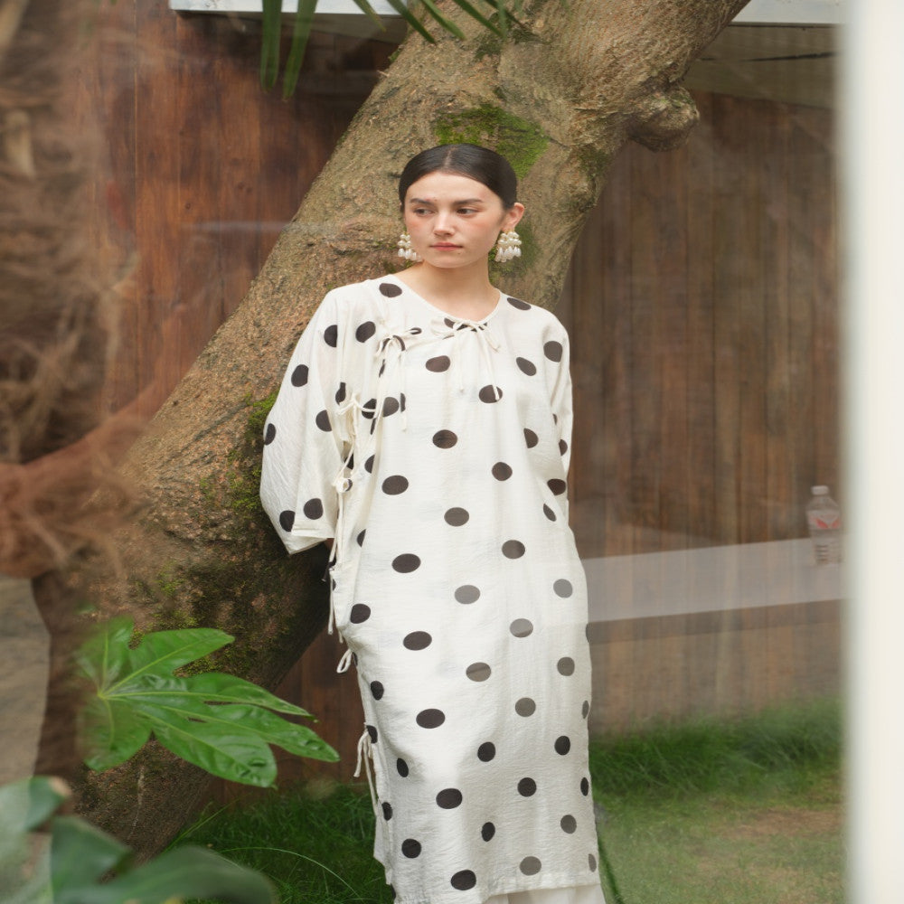 TAORAN women s new Chinese style improved version cheongsam skirt female lace up round polka dot dress national style Zen style robe image 3