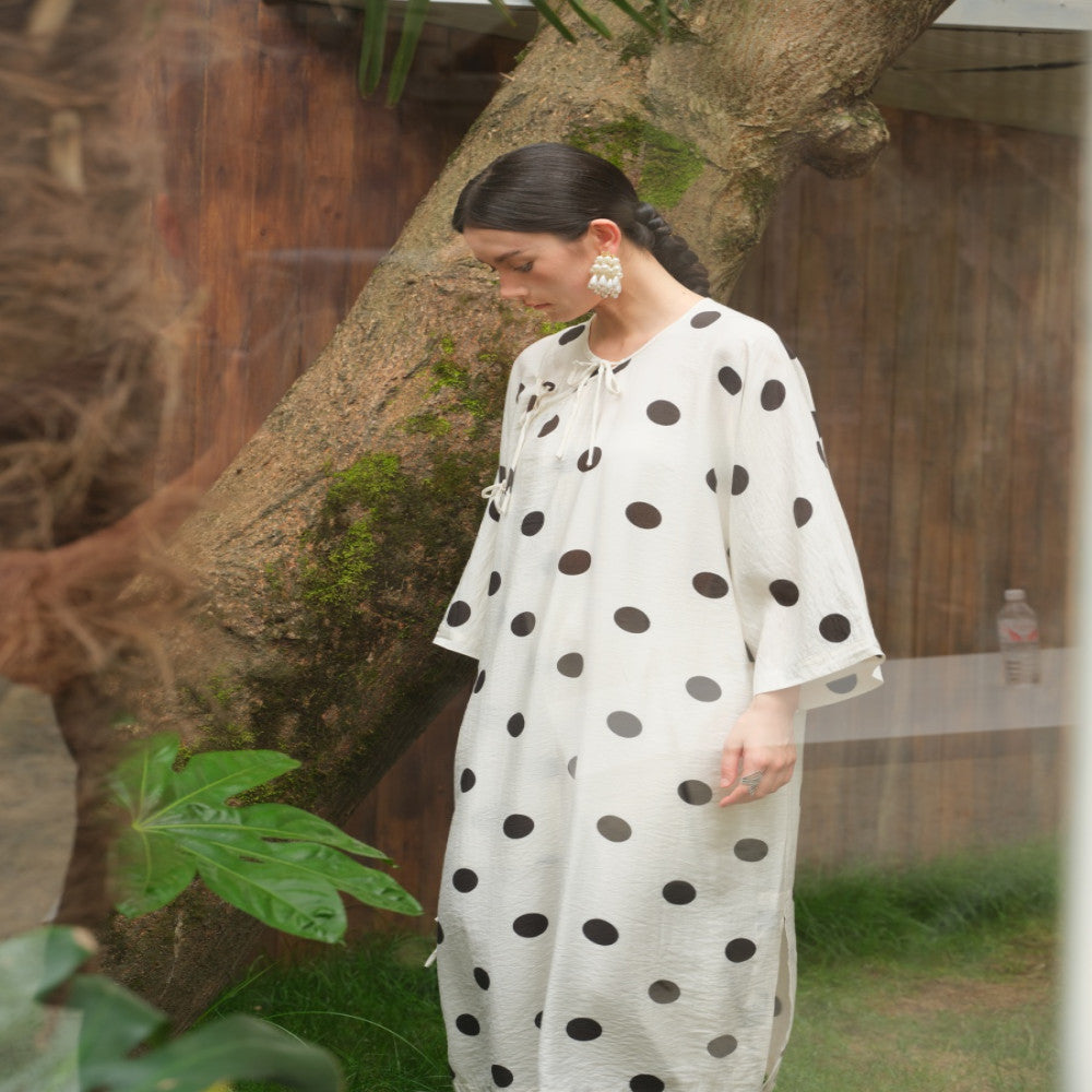 TAORAN women s new Chinese style improved version cheongsam skirt female lace up round polka dot dress national style Zen style robe image 4