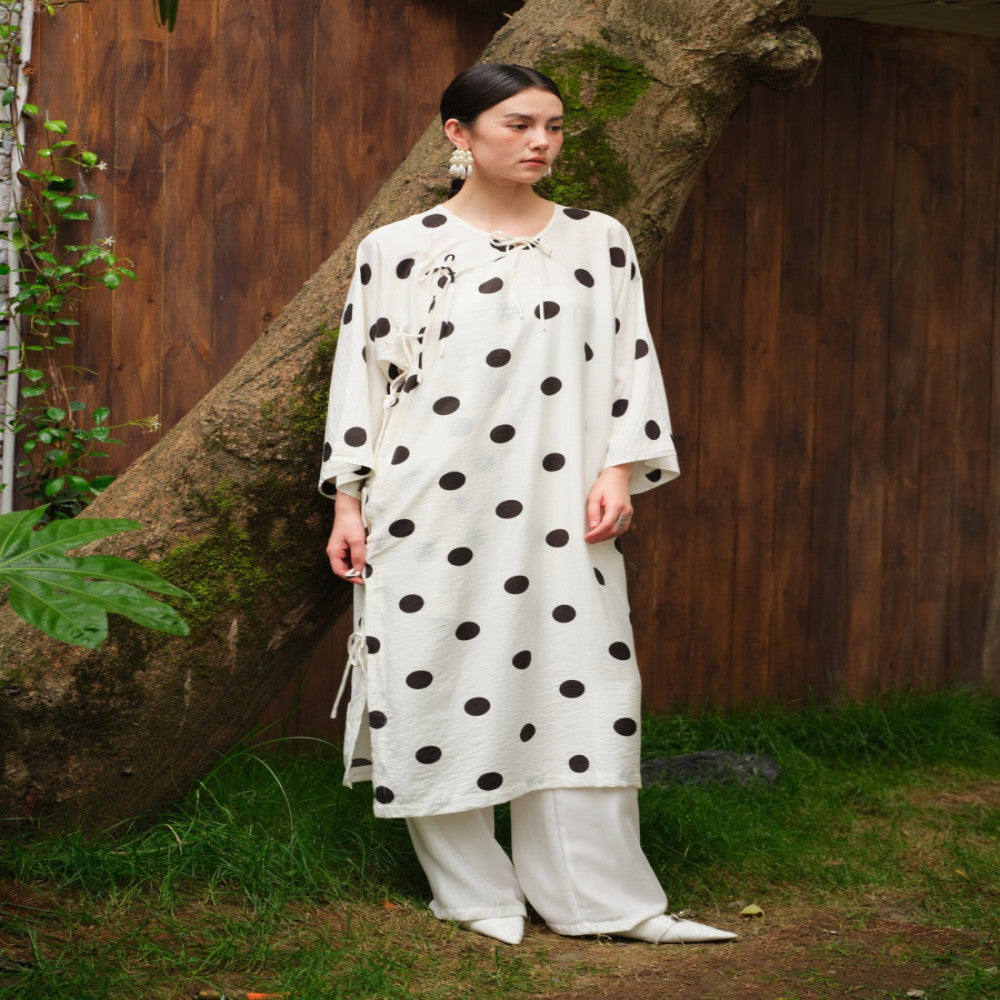 TAORAN women s new Chinese style improved version cheongsam skirt female lace up round polka dot dress national style Zen style robe image 5