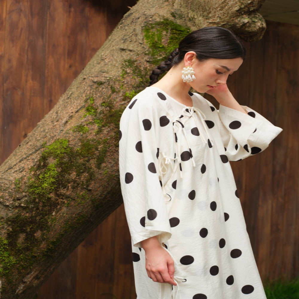 TAORAN women s new Chinese style improved version cheongsam skirt female lace up round polka dot dress national style Zen style robe image 0