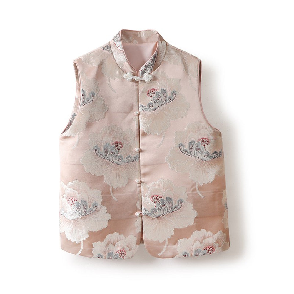 Spot national color Tianxiang new Chinese style standing collar loose silhouette folded sleeves peony flower satin jacquard embroidery jacket image 20