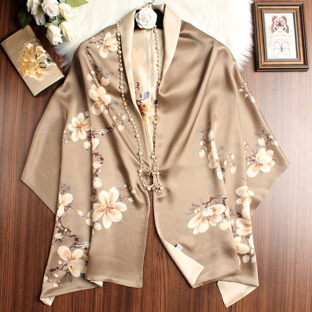 High end double sided silk shawl button cheongsam outer wear mulberry silk scarf dual use spring autumn summer silk scarf for mother image 1