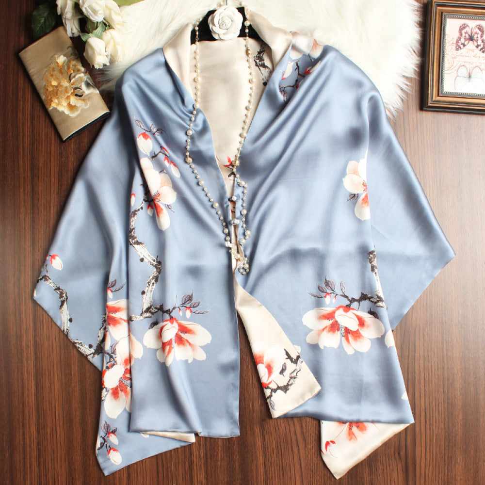 High end double sided silk shawl button cheongsam outer wear mulberry silk scarf dual use spring autumn summer silk scarf for mother image 4