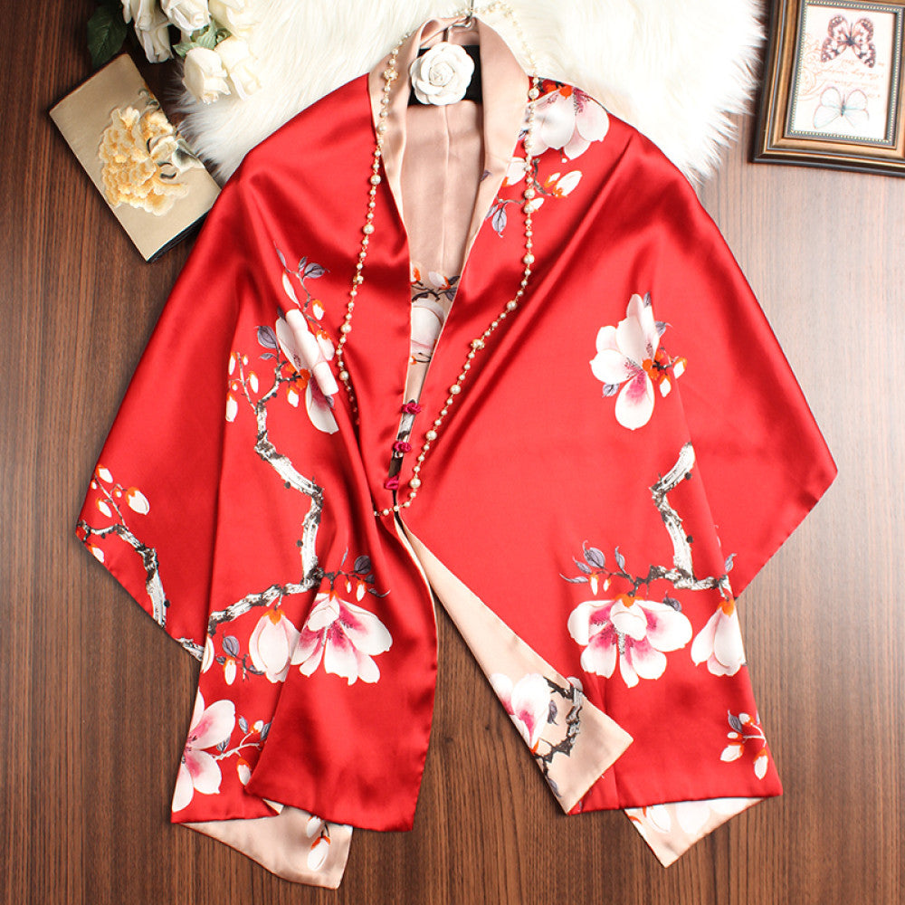 High end double sided silk shawl button cheongsam outer wear mulberry silk scarf dual use spring autumn summer silk scarf for mother image 11