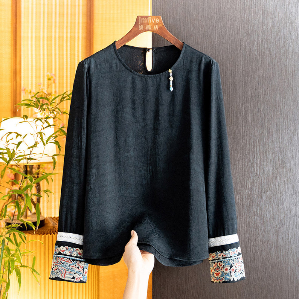 New Chinese Jacquard Unique Tassel Shirt for Women in Autumn 2025 New Product White Cuffs Embroidered Long Sleeve Versatile Top image 16