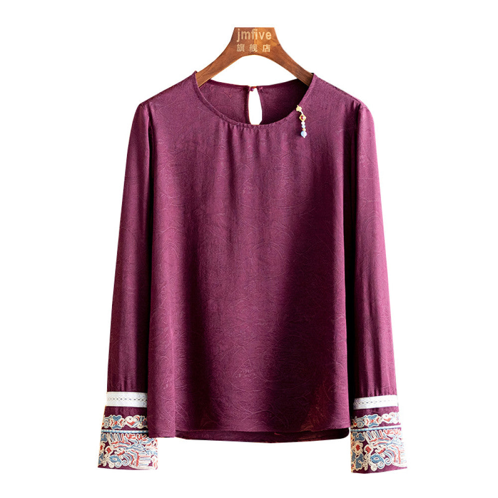 New Chinese Jacquard Unique Tassel Shirt for Women in Autumn 2025 New Product White Cuffs Embroidered Long Sleeve Versatile Top image 22