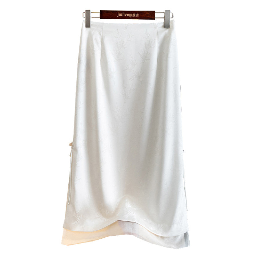 Satin acetate silk Chinese style half skirt for women in spring and summer 2025 new Chinese bamboo leaf jacquard plate buckle long skirt for women image 24