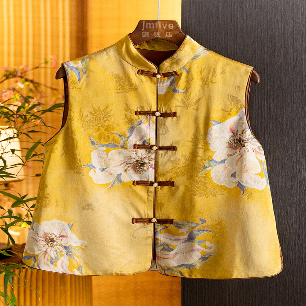 Embroidered jacquard silk vest jacket for women in autumn 2025 new standing collar Chinese style retro vest top image 3