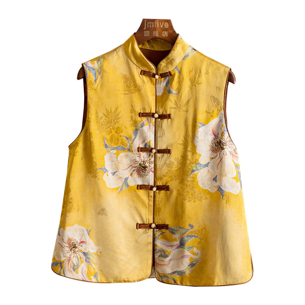 Embroidered jacquard silk vest jacket for women in autumn 2025 new standing collar Chinese style retro vest top image 10