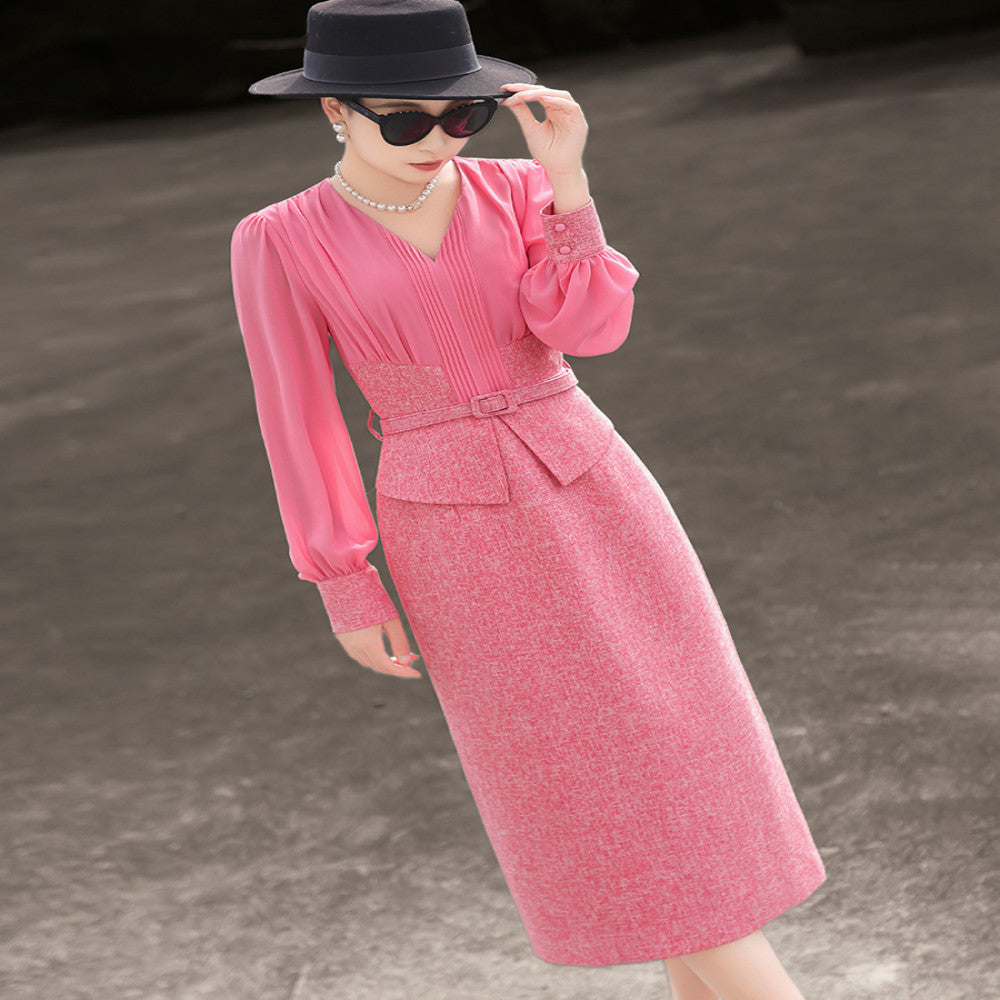 Lanser 2025 Autumn New Style Elegant Lady Fake Two Piece Splicing Long Sleeve Slimming Purple Dress for Women image 23