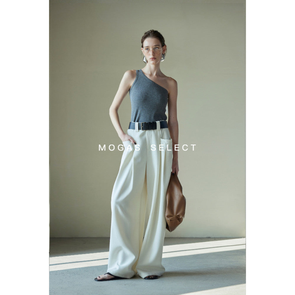 Ready Stock Mogas Long Legs Artifact Fashionable Double Pleated Design Large Pocket Wide Leg Pants Women Spring and Autumn Free PU Belt image 26