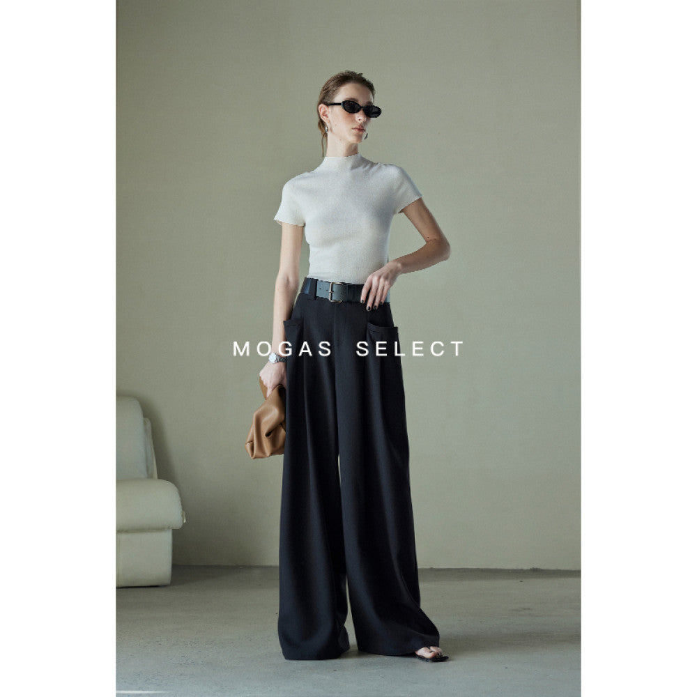 Ready Stock Mogas Long Legs Artifact Fashionable Double Pleated Design Large Pocket Wide Leg Pants Women Spring and Autumn Free PU Belt image 33