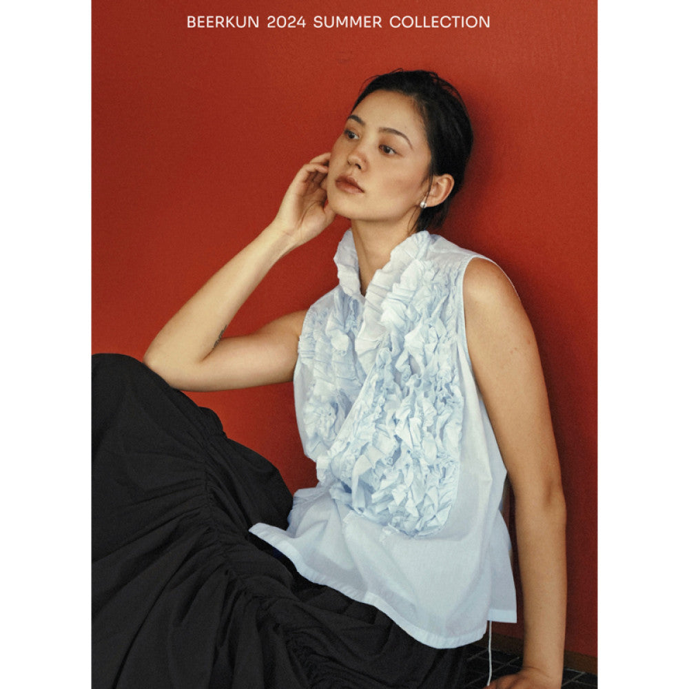 Beerkun Enjoys Hawaii 80 Thread Cotton Handmade Indian Embroidery Curled Flower Side Strap Sleeveless Top image 1