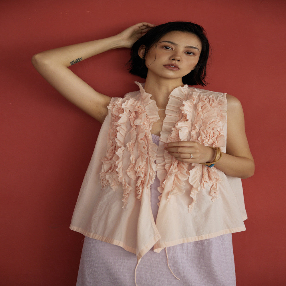 Beerkun Enjoys Hawaii 80 Thread Cotton Handmade Indian Embroidery Curled Flower Side Strap Sleeveless Top image 3