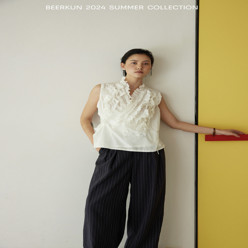 Beerkun Enjoys Hawaii 80 Thread Cotton Handmade Indian Embroidery Curled Flower Side Strap Sleeveless Top image 4