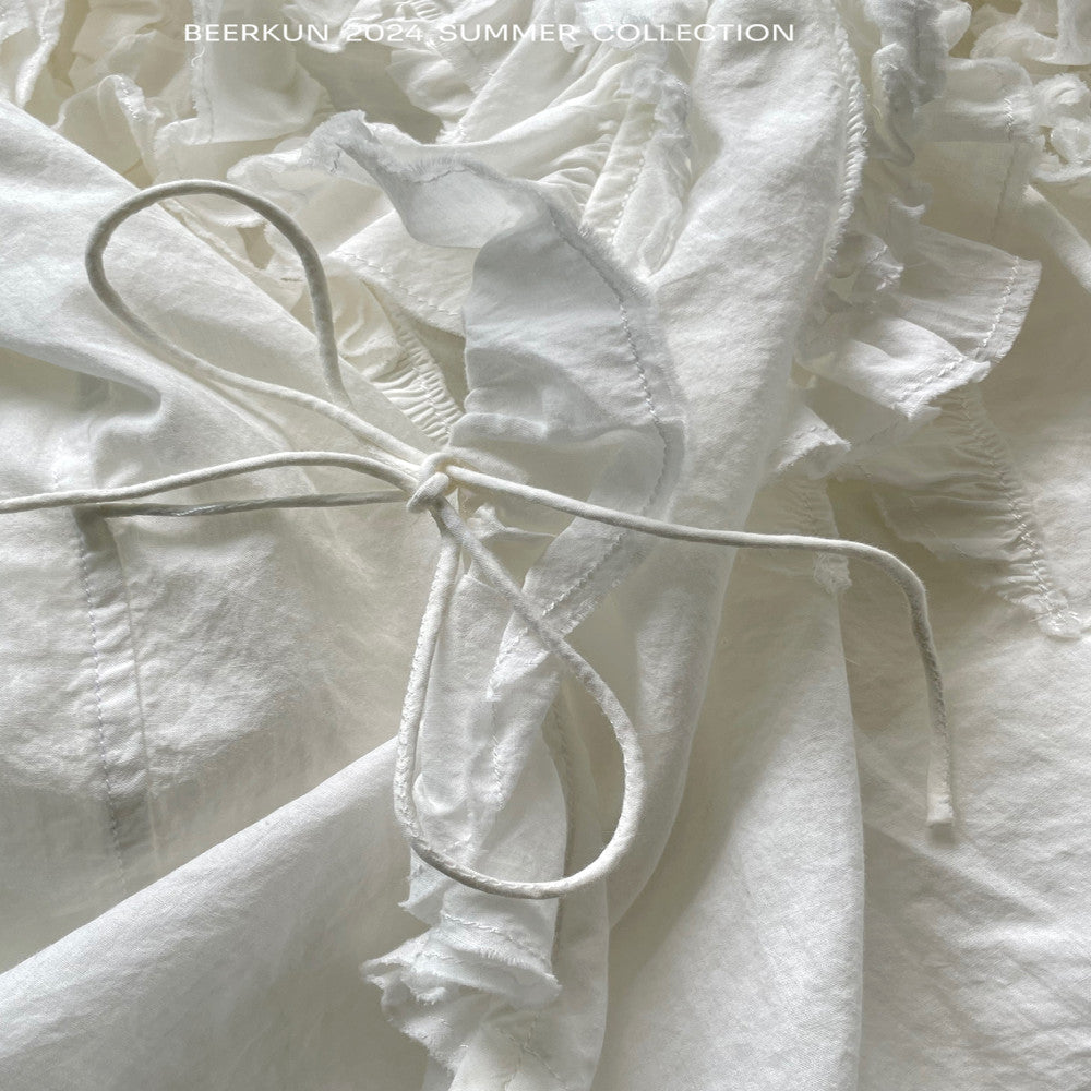 ASAYA4366 - Ruffle Layered Cotton Wrap Top 🌸🕊️