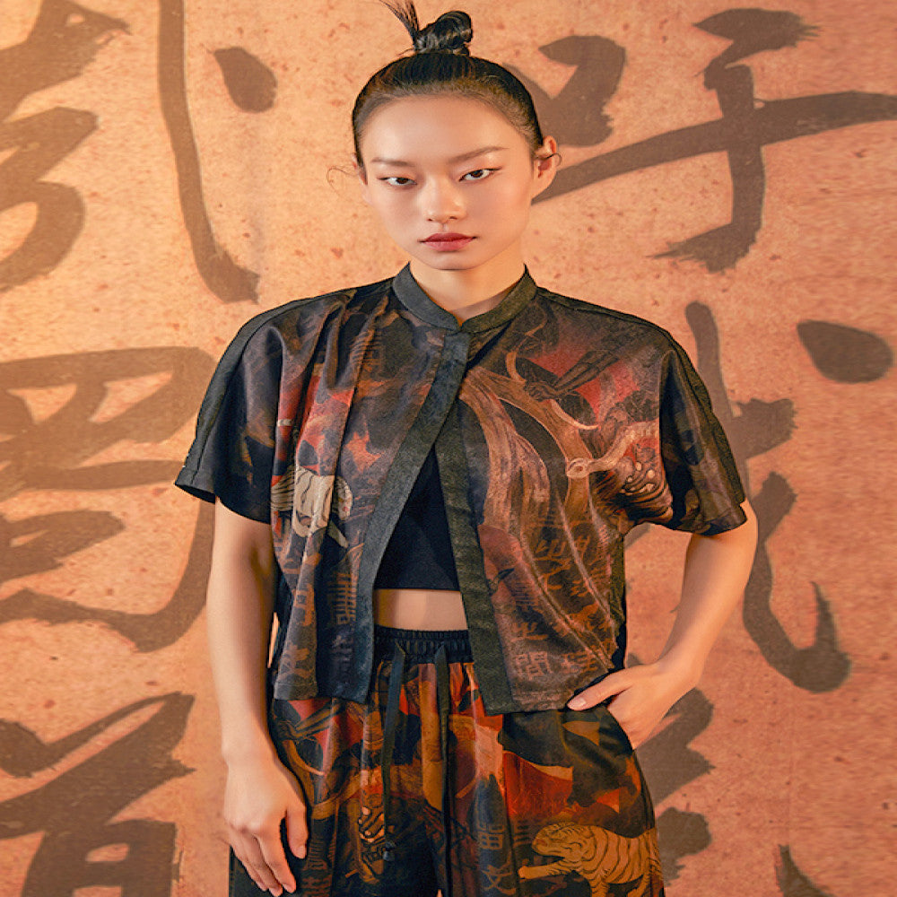 Mustard original various methods for improving Tang style cardigans bat sleeves new Chinese style tops stand up collars lightweight short jackets image 1