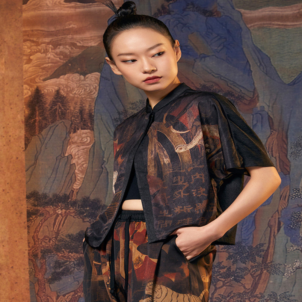 Mustard original various methods for improving Tang style cardigans bat sleeves new Chinese style tops stand up collars lightweight short jackets image 3