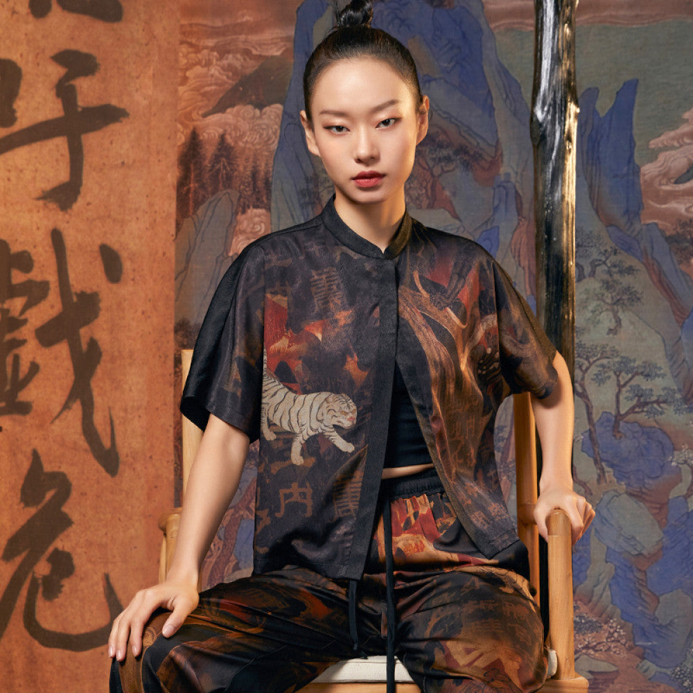 Mustard original various methods for improving Tang style cardigans bat sleeves new Chinese style tops stand up collars lightweight short jackets image 9