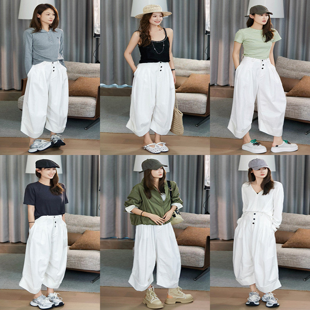 Meiyang MEIYANG Bouncing Casual Pants All Cotton Twill Sand Washed Curled Eight Part Pants 70 Series in Stock image 2