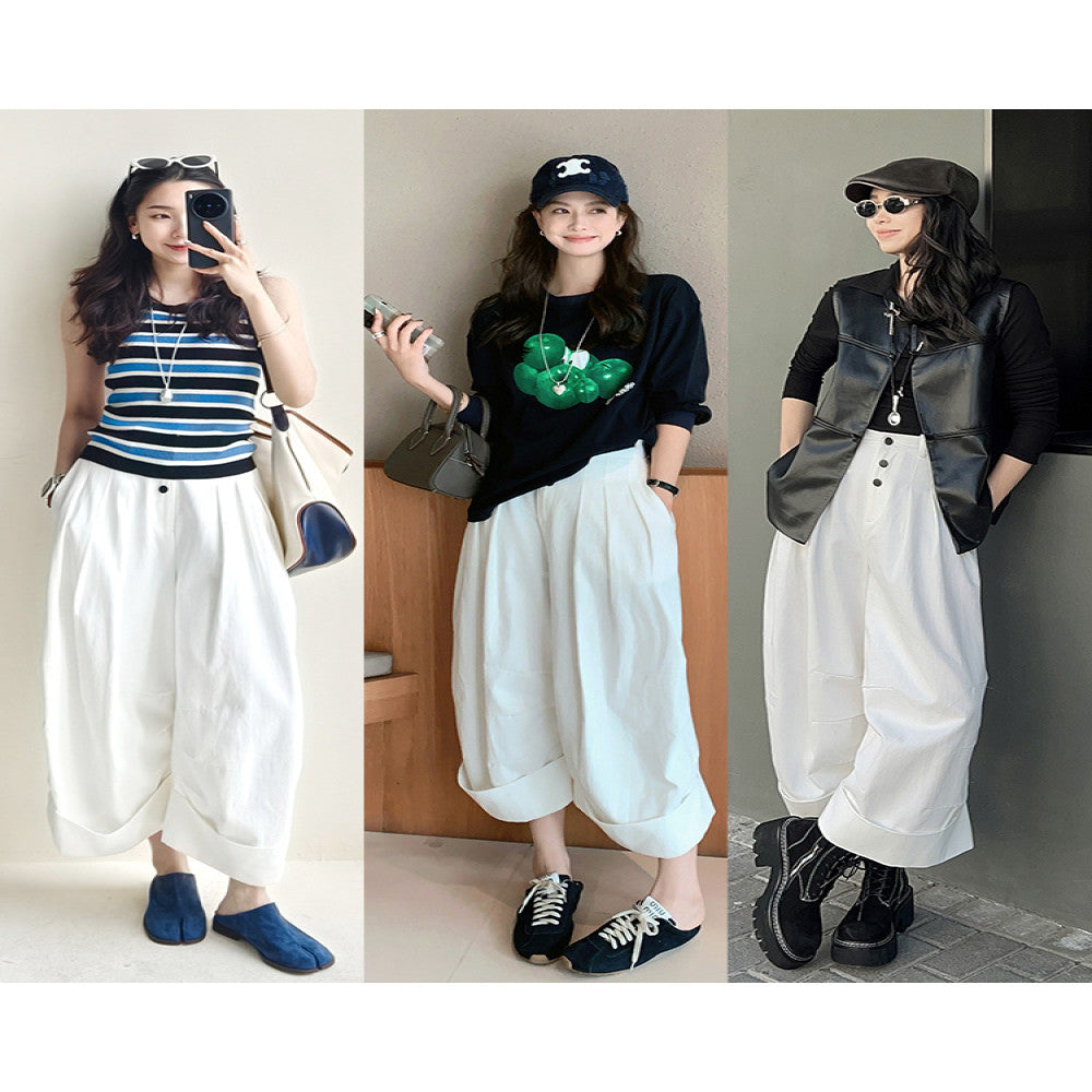 Meiyang MEIYANG Bouncing Casual Pants All Cotton Twill Sand Washed Curled Eight Part Pants 70 Series in Stock image 3