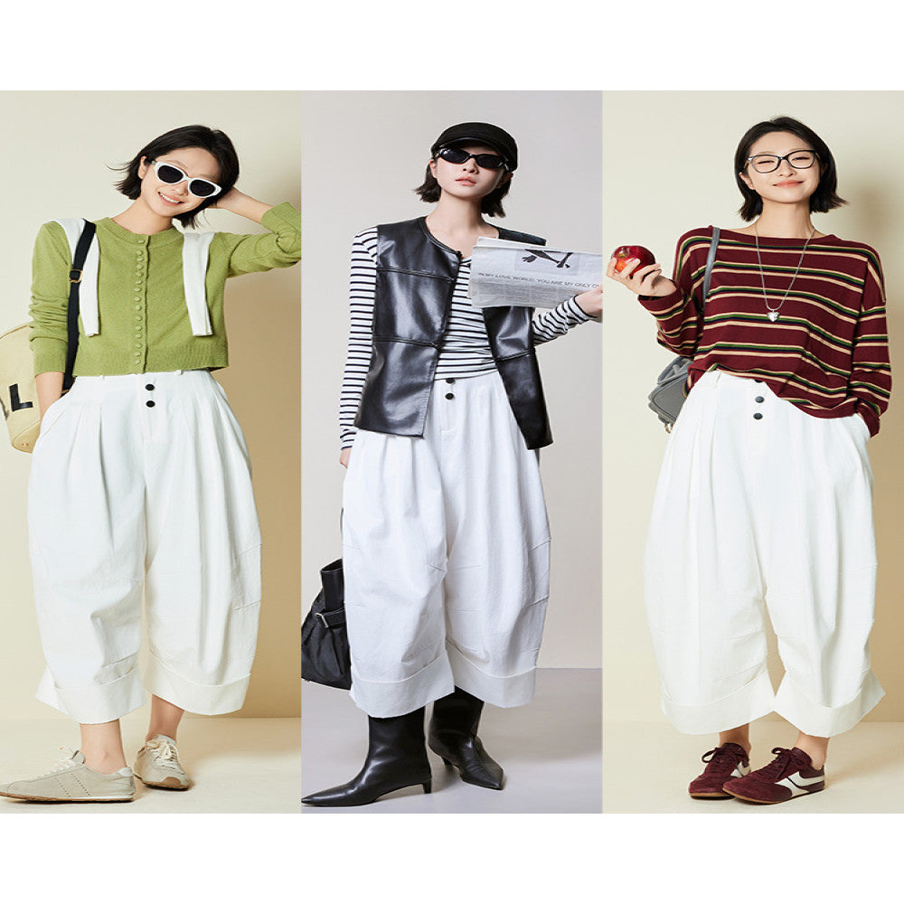 Meiyang MEIYANG Bouncing Casual Pants All Cotton Twill Sand Washed Curled Eight Part Pants 70 Series in Stock image 4