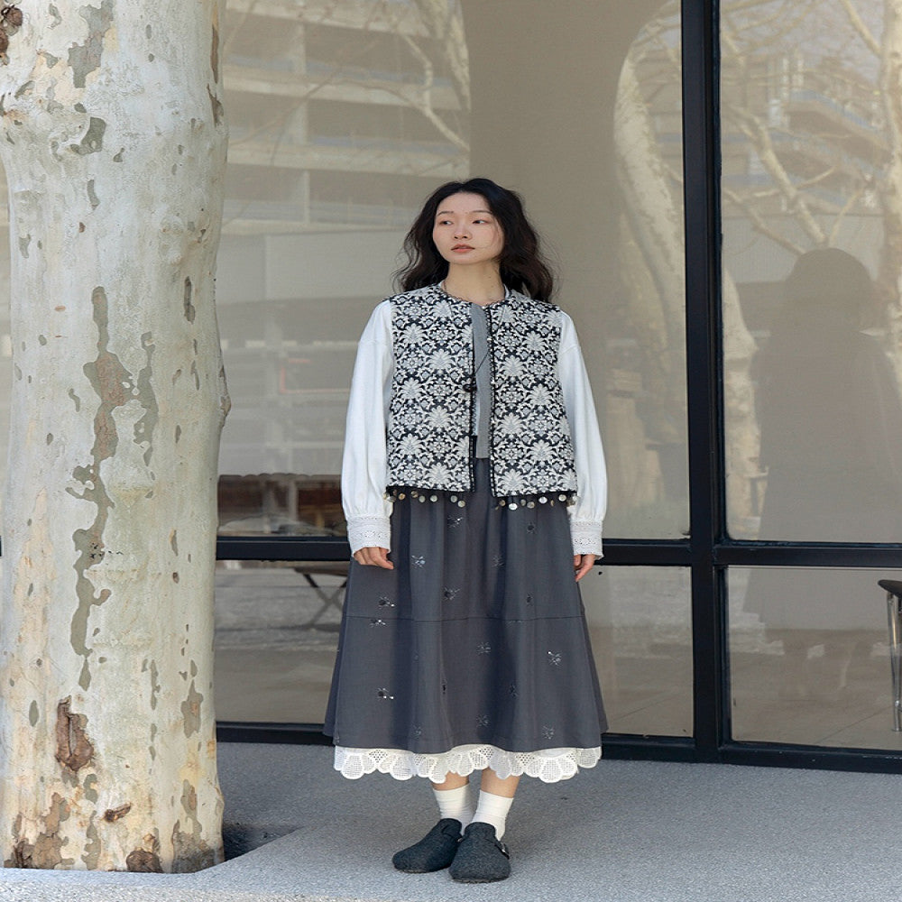 Xiaolu Miya Flower series original new Chinese shell lace heavy jacquard vest spring image 2