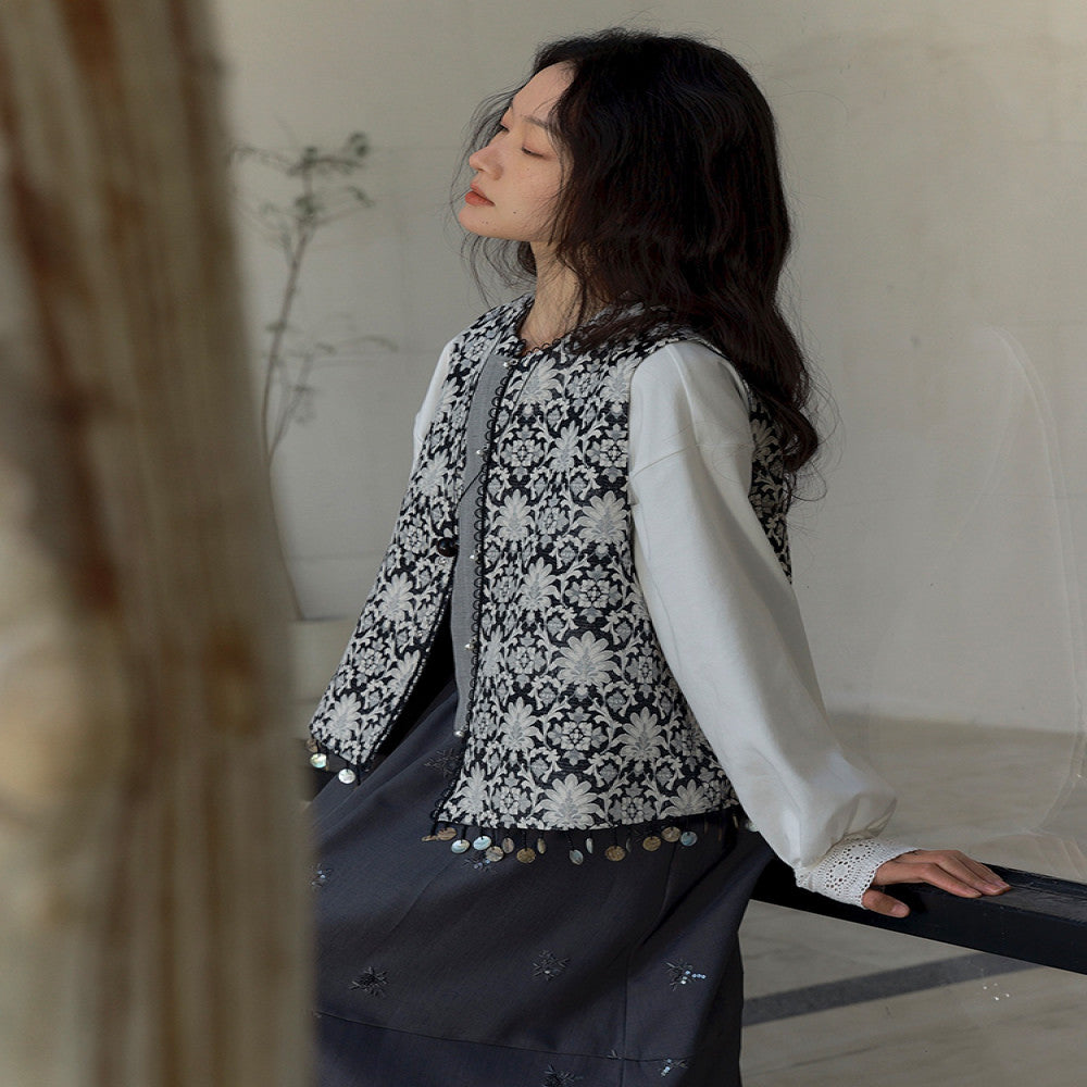 Xiaolu Miya Flower series original new Chinese shell lace heavy jacquard vest spring image 3