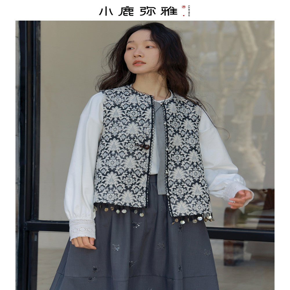 Xiaolu Miya Flower series original new Chinese shell lace heavy jacquard vest spring image 0
