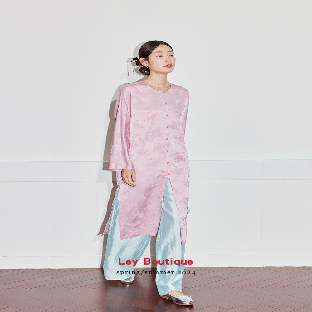 2025 Early Spring New Chinese Satin Jacquard Long Skirt Celebrity Daughter Temperament Slim Front Medium Long Dress Women image 1