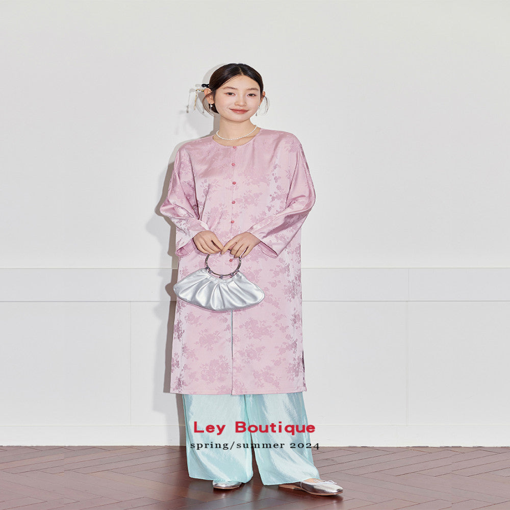 2025 Early Spring New Chinese Satin Jacquard Long Skirt Celebrity Daughter Temperament Slim Front Medium Long Dress Women image 2