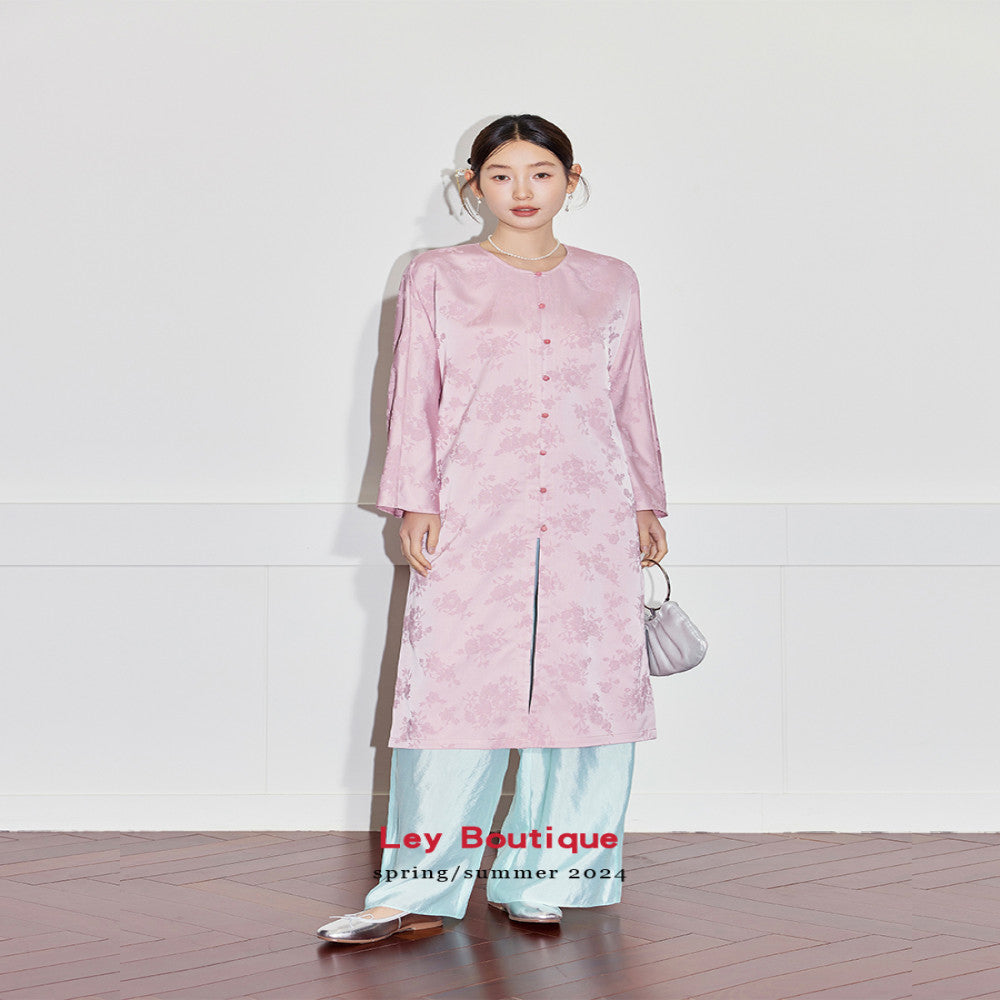 2025 Early Spring New Chinese Satin Jacquard Long Skirt Celebrity Daughter Temperament Slim Front Medium Long Dress Women image 3