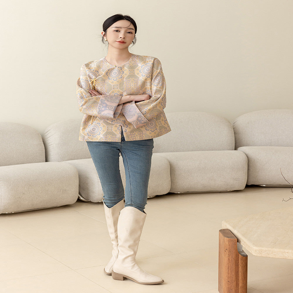 High end silk jacquard Chinese style short jacket for women s spring 2025 new style slanted collar buckle new Chinese Tang style top image 14