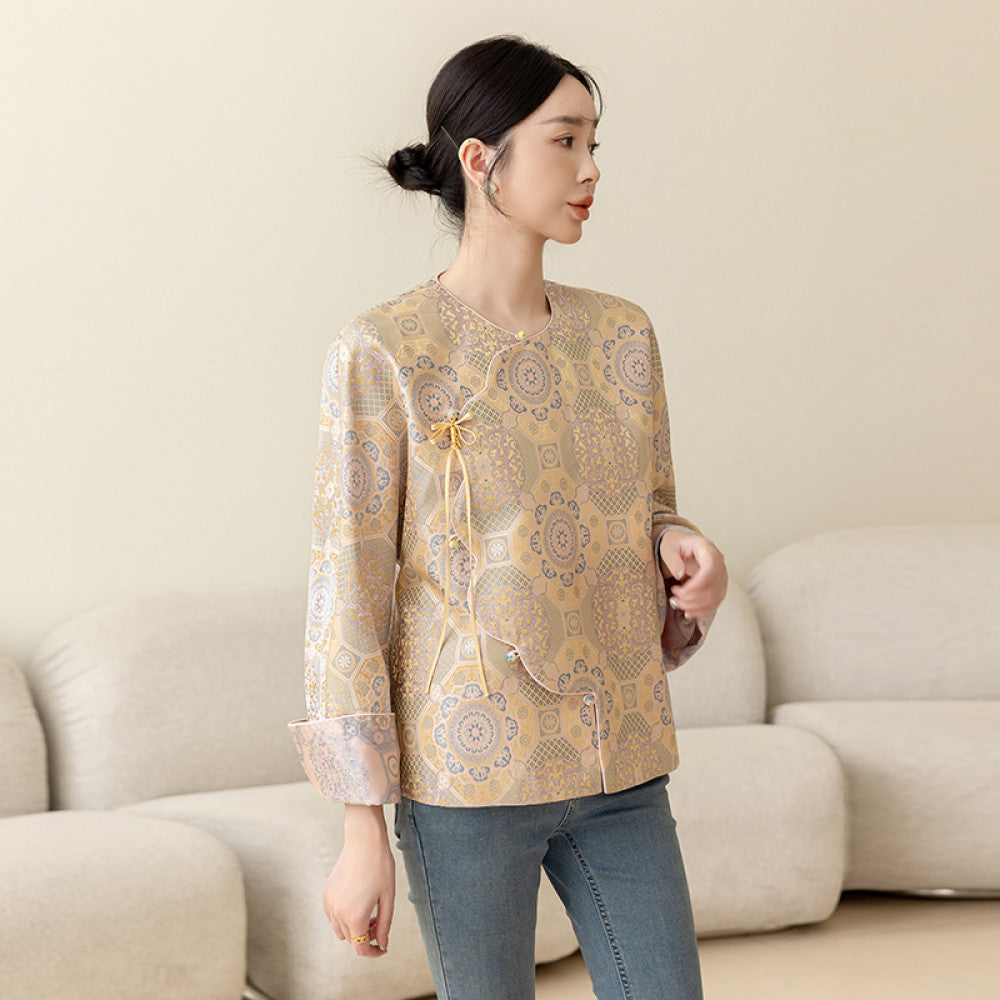 High end silk jacquard Chinese style short jacket for women s spring 2025 new style slanted collar buckle new Chinese Tang style top image 7