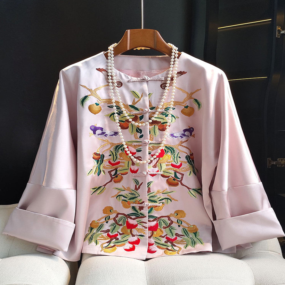 Pink fashionable new Chinese style buttoned tops spring and autumn new style high end acetate retro embroidered jacket Tang suit image 1