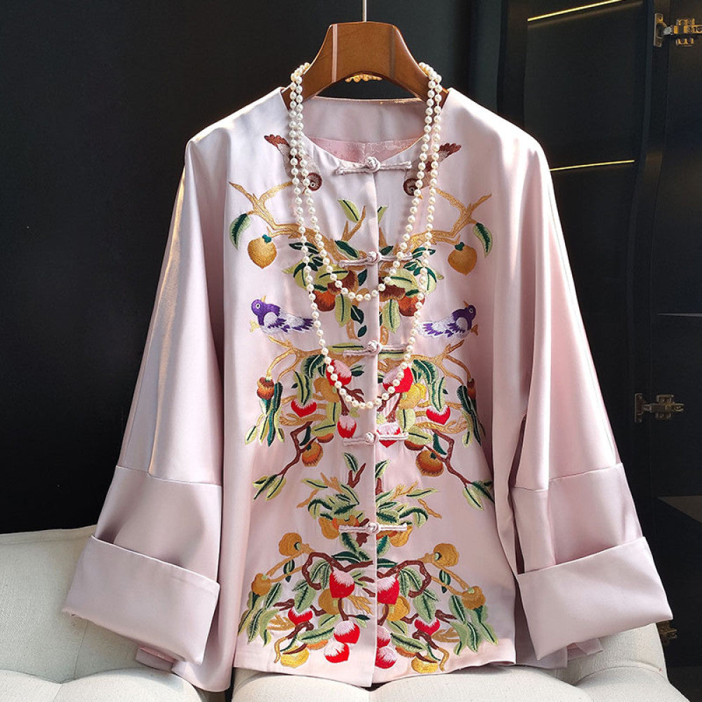 Pink fashionable new Chinese style buttoned tops spring and autumn new style high end acetate retro embroidered jacket Tang suit image 9