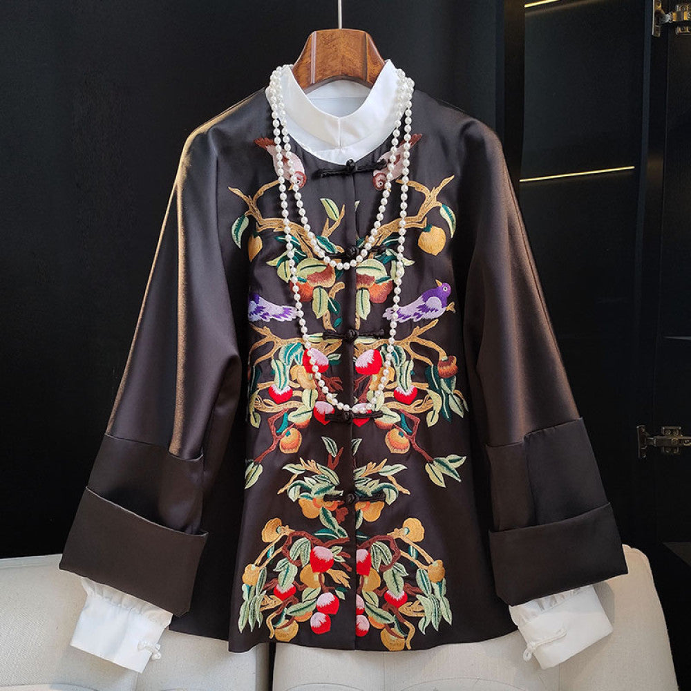 Pink fashionable new Chinese style buttoned tops spring and autumn new style high end acetate retro embroidered jacket Tang suit image 24