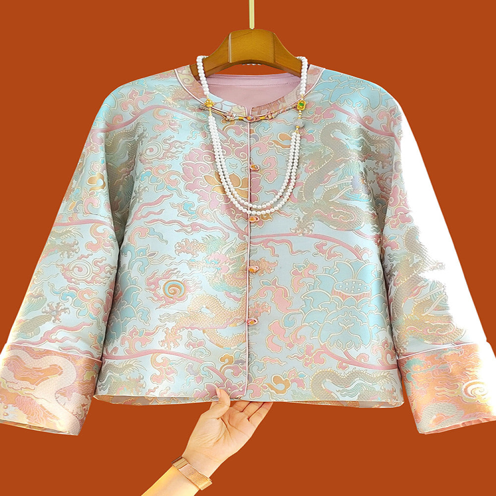 Song brocade jacquard new Chinese style jacket for women in spring and autumn high end temperament elegant woven brocade retro Chinese style retro top image 1