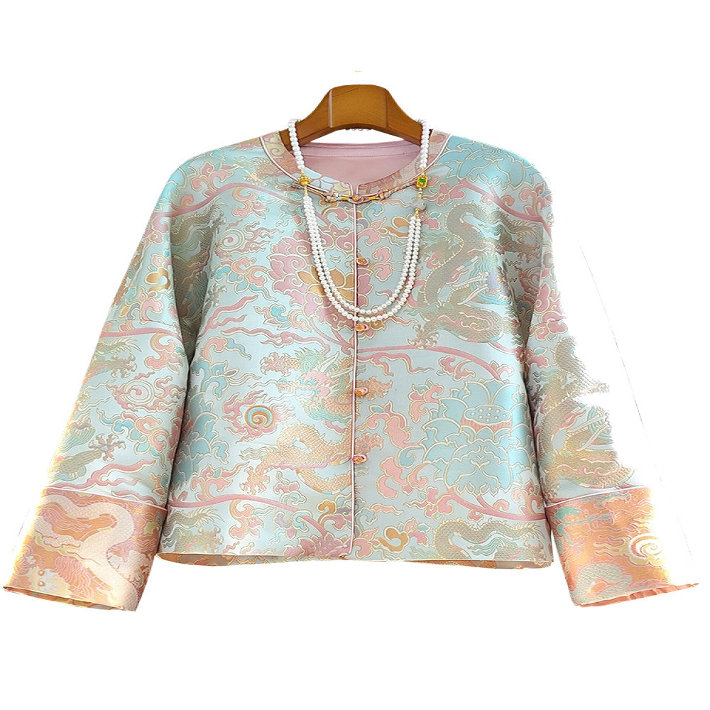 Song brocade jacquard new Chinese style jacket for women in spring and autumn high end temperament elegant woven brocade retro Chinese style retro top image 5