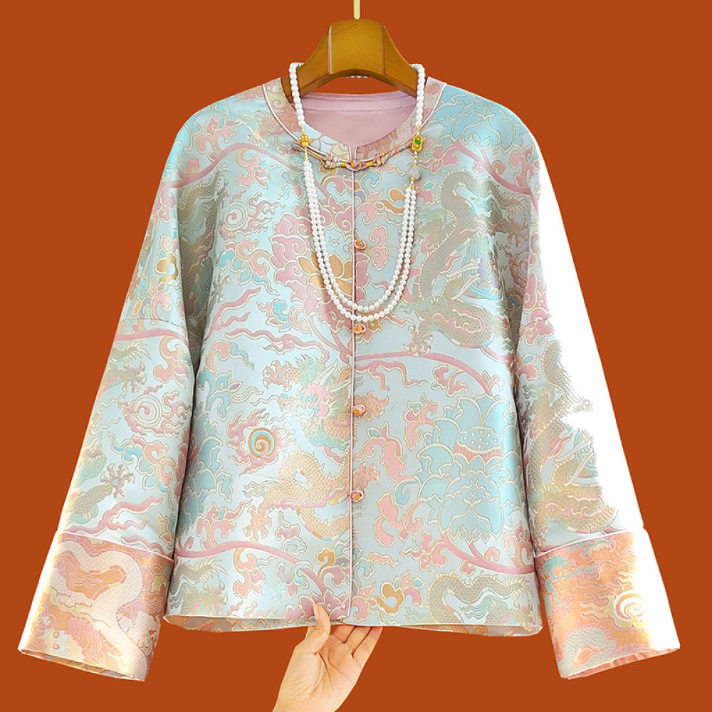 Song brocade jacquard new Chinese style jacket for women in spring and autumn high end temperament elegant woven brocade retro Chinese style retro top image 15