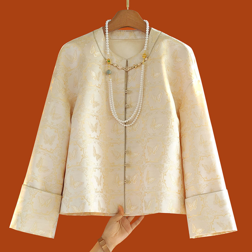 ASAYA4346 - Pastel Brocade Tang Coat with Dragon Pattern 🐉🩵🌸