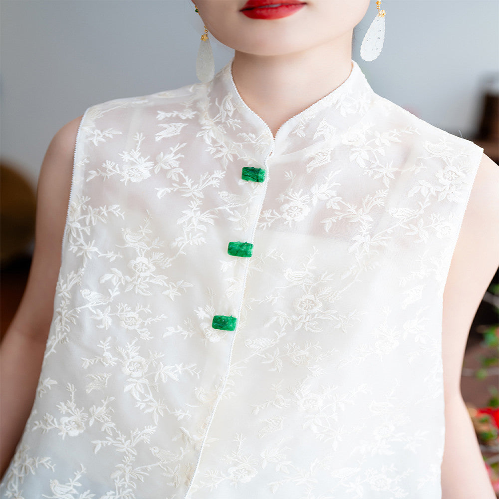 2025 New Product CPP1509 Silk Organza Embroidered Vest New Chinese Retro Round Neck Fairy Vest Spring and Summer image 5