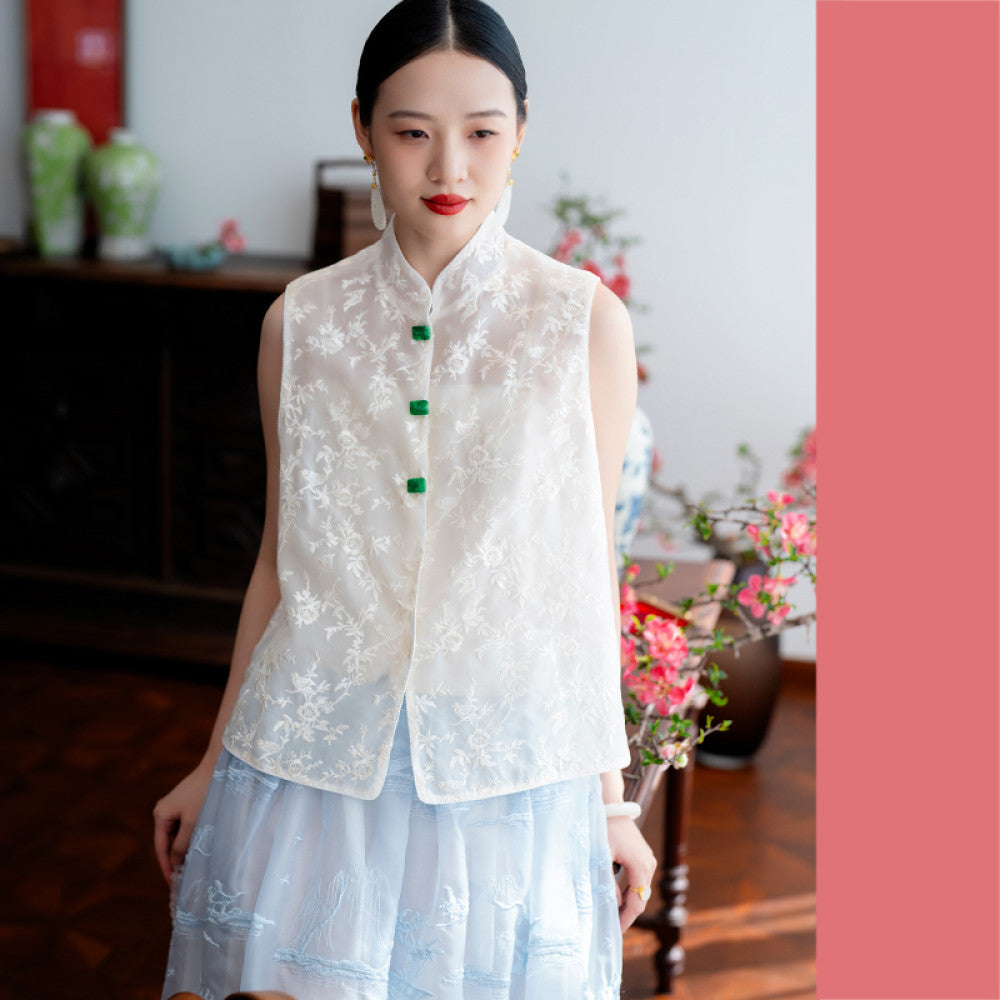 2025 New Product CPP1509 Silk Organza Embroidered Vest New Chinese Retro Round Neck Fairy Vest Spring and Summer image 26