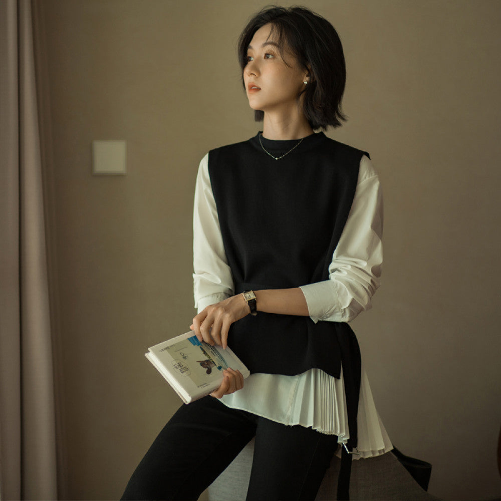 Wuwei Korean style literary 2025 autumn new women s casual temperament suit loose irregular pleated two piece suit image 2