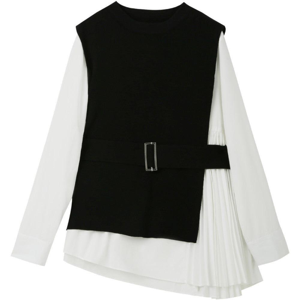 Wuwei Korean style literary 2025 autumn new women s casual temperament suit loose irregular pleated two piece suit image 5