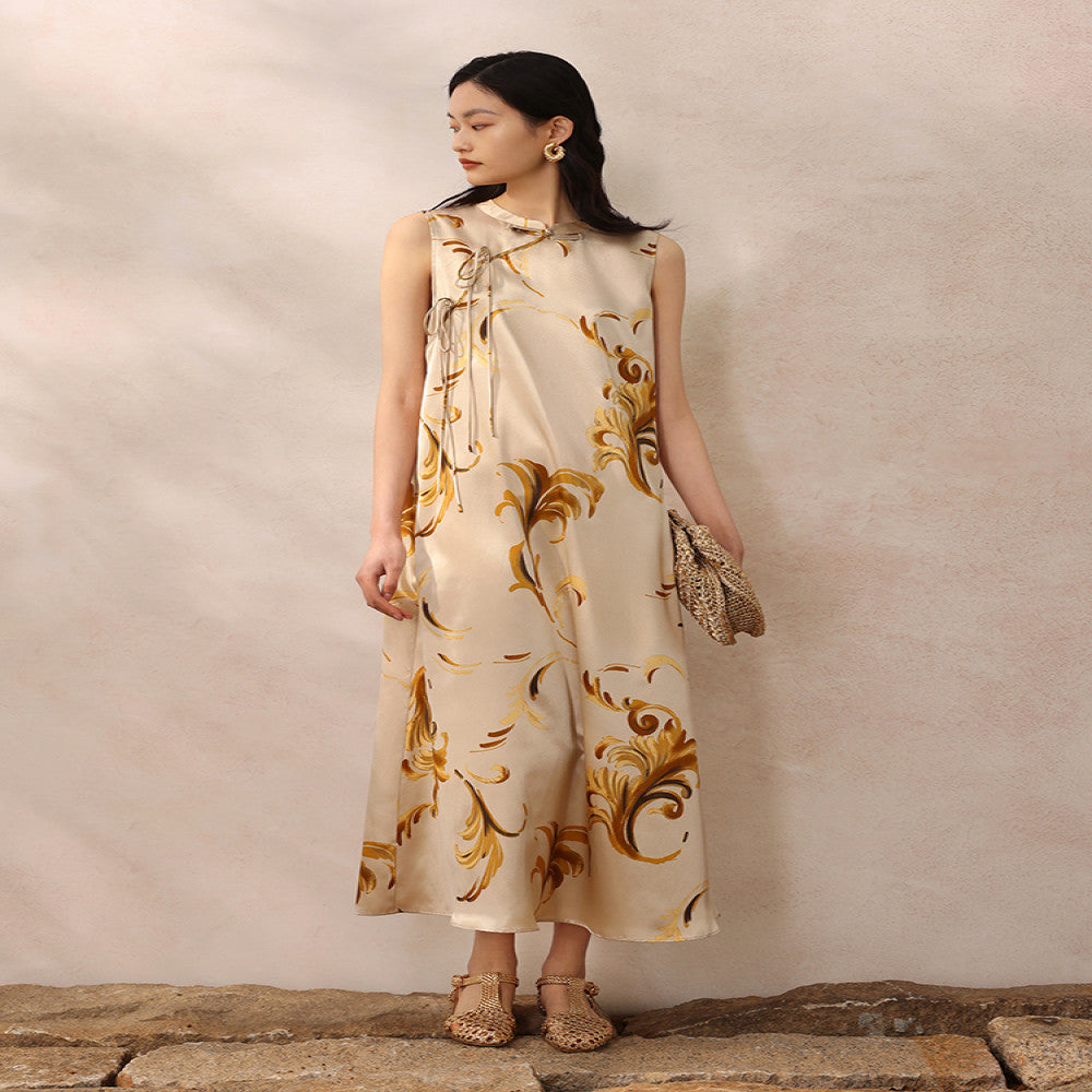 Ruyi Lianyun Chuluo Acetic Acid Sleeveless Printed Dress for Women New Chinese Style Plate Buckle Strap Long Dress image 2